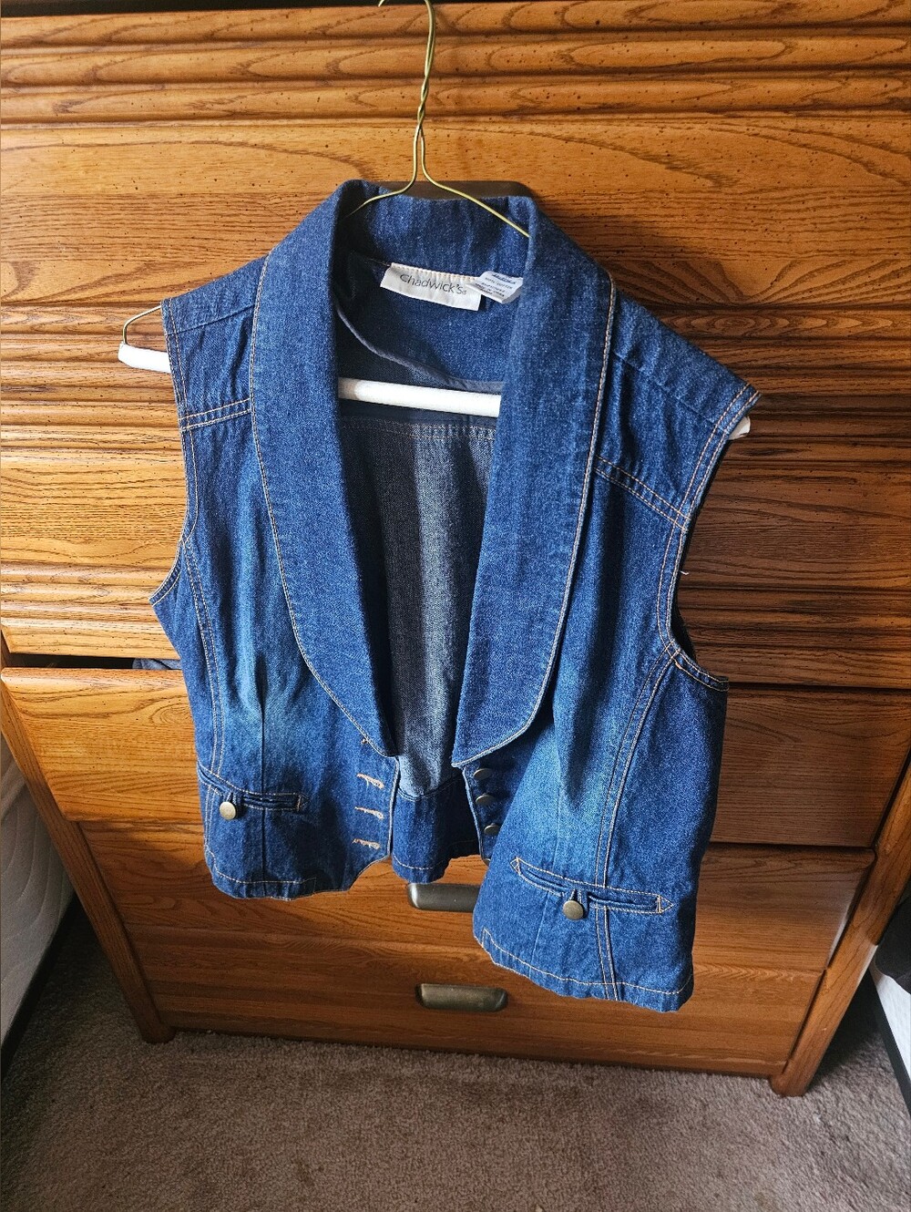 Denim Vest with Shawl Collar - Blue